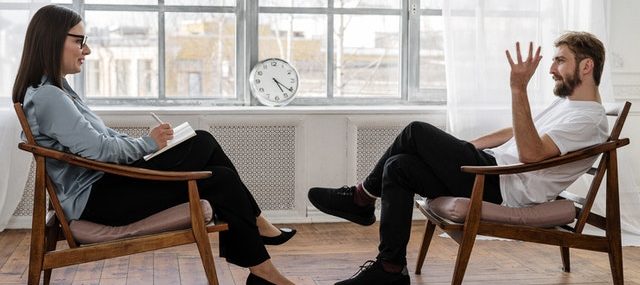 two people having a meeting